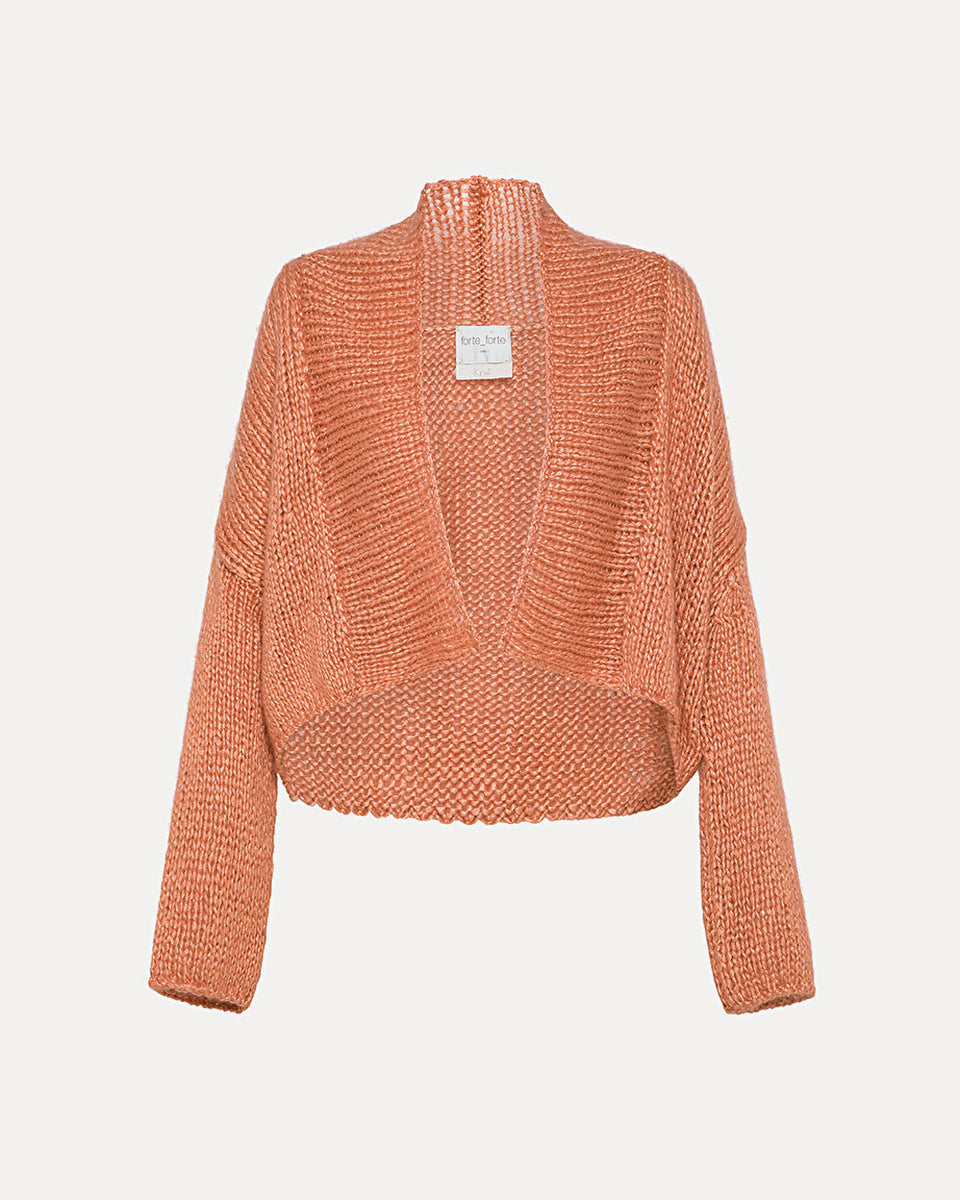 Shawl–Collar Cardigan in Silk, Cashmere and Mohair-Sweaters-Forte Forte-Sunset • forte forte-0-Mercantile Portland