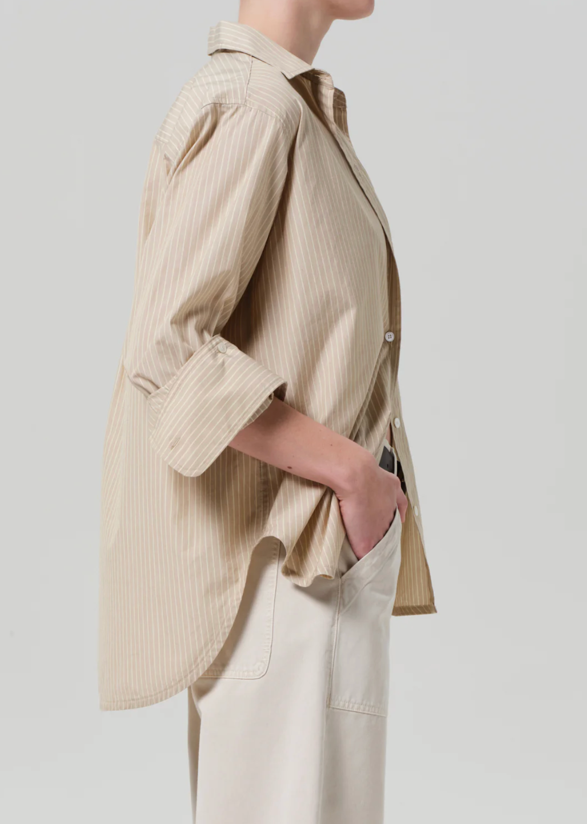 Shay Shirt-Citizens of Humanity-Khaki Stripe-XXS-Mercantile Portland