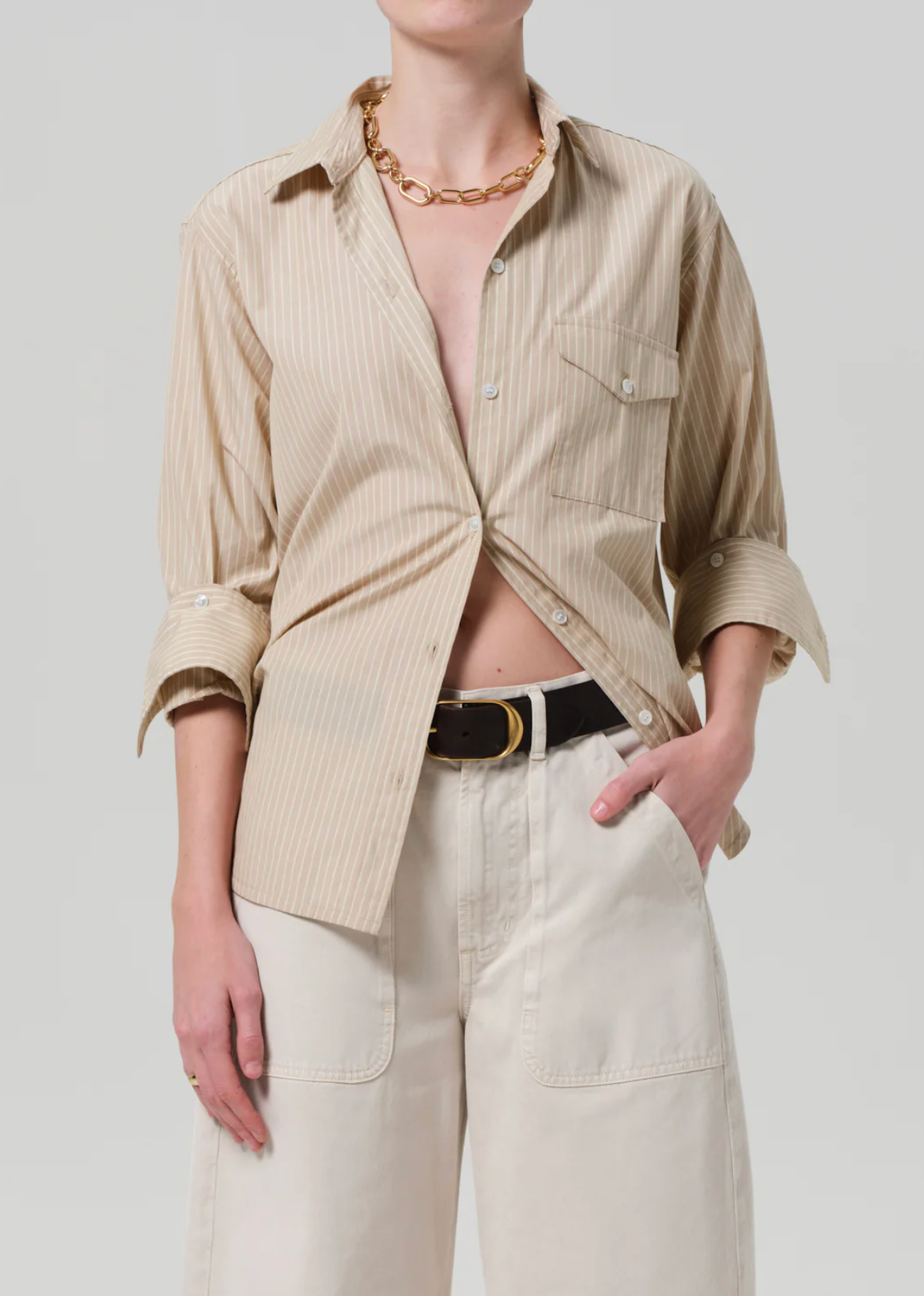 Shay Shirt-Citizens of Humanity-Khaki Stripe-XXS-Mercantile Portland