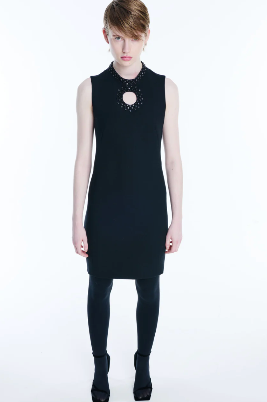 Sheath Dress with Diamond Studs-Clothing-Akris Punto-Black-2-Mercantile Portland