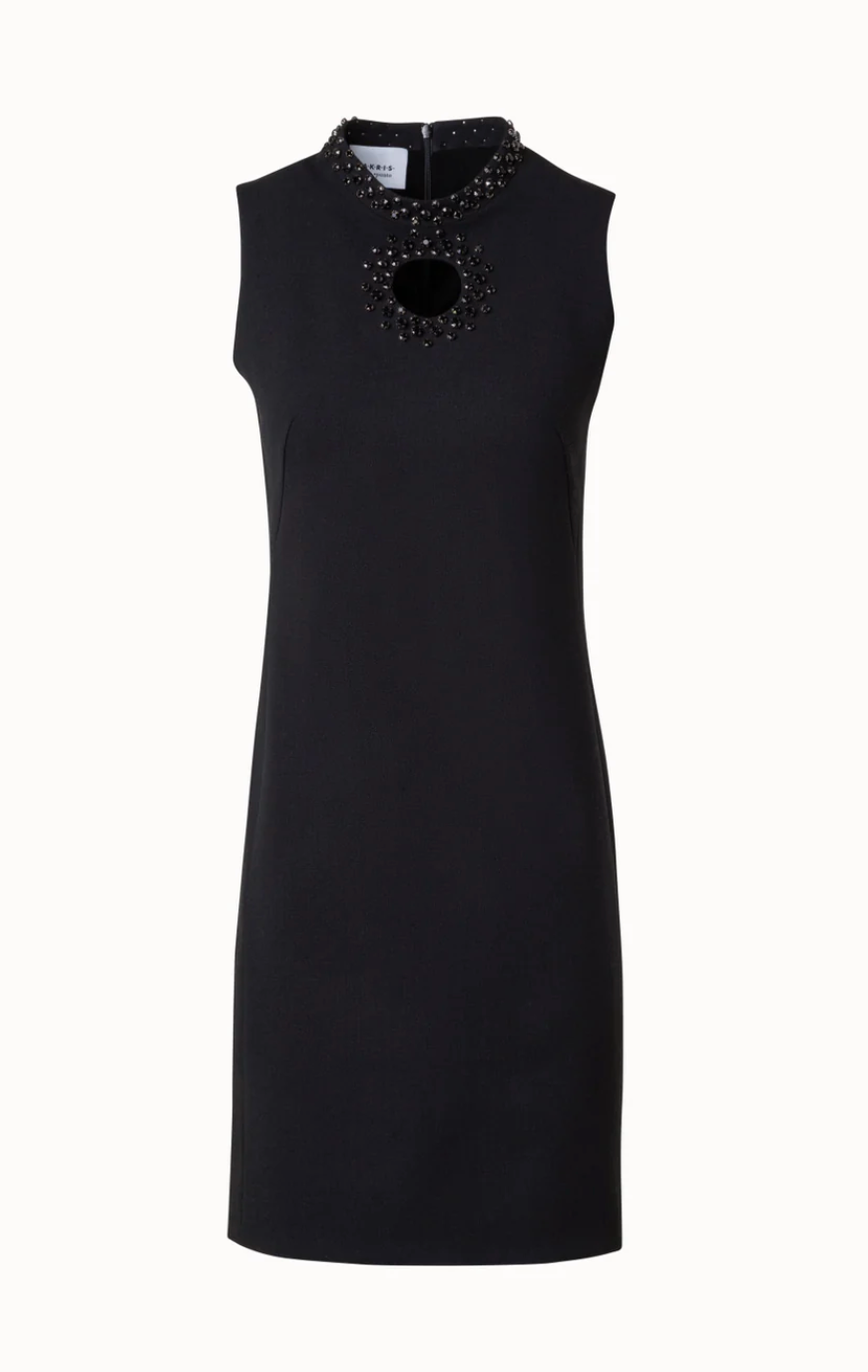 Sheath Dress with Diamond Studs-Clothing-Akris Punto-Black-2-Mercantile Portland