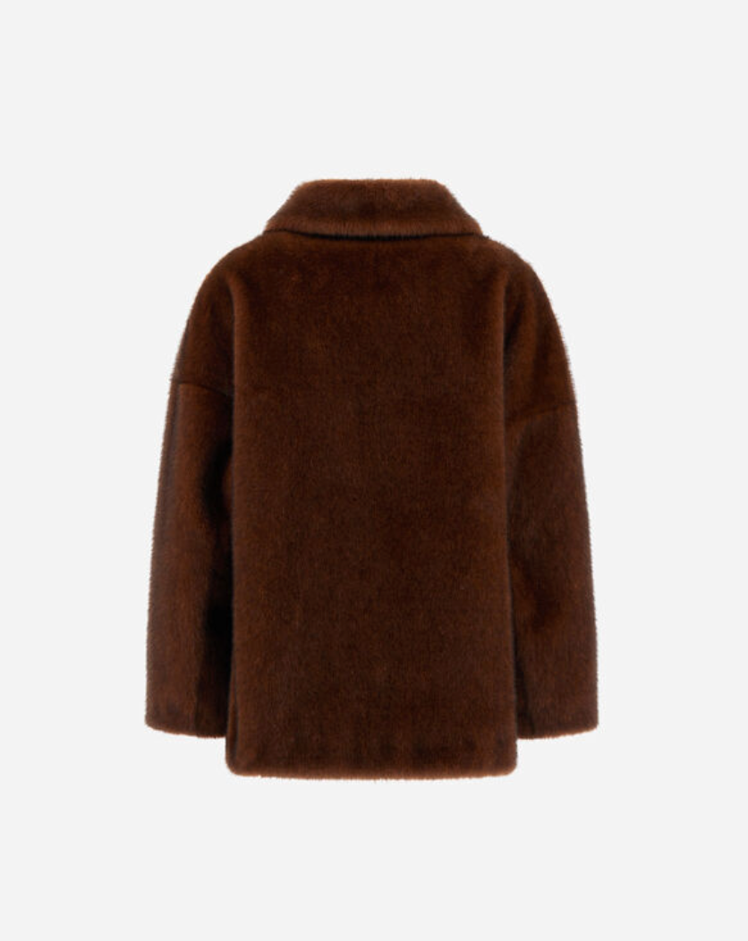Short Coat in Mink-Effect Fur-Touch Fabric-Outerwear-Herno-Chocolate-40-Mercantile Portland