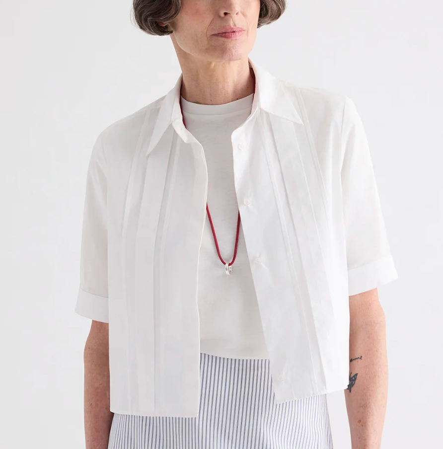 Short Lived Shirt with Pleated Placket-Shirts-TWP-White-XXS-Mercantile Portland