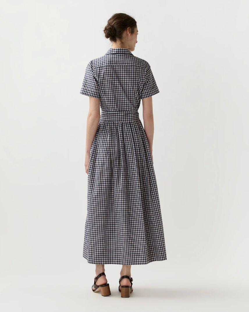 Short-Sleeved Classic Shirtwaist Maxi Dress-Dresses-Mashburn-NAVY/RED-L-Mercantile Portland