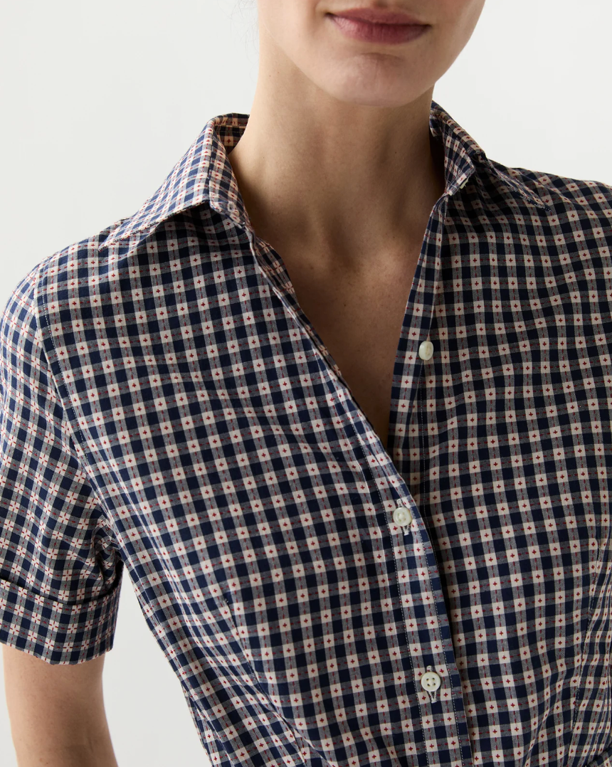 Short-Sleeved Classic Shirtwaist Maxi Dress-Dresses-Mashburn-NAVY/RED-L-Mercantile Portland
