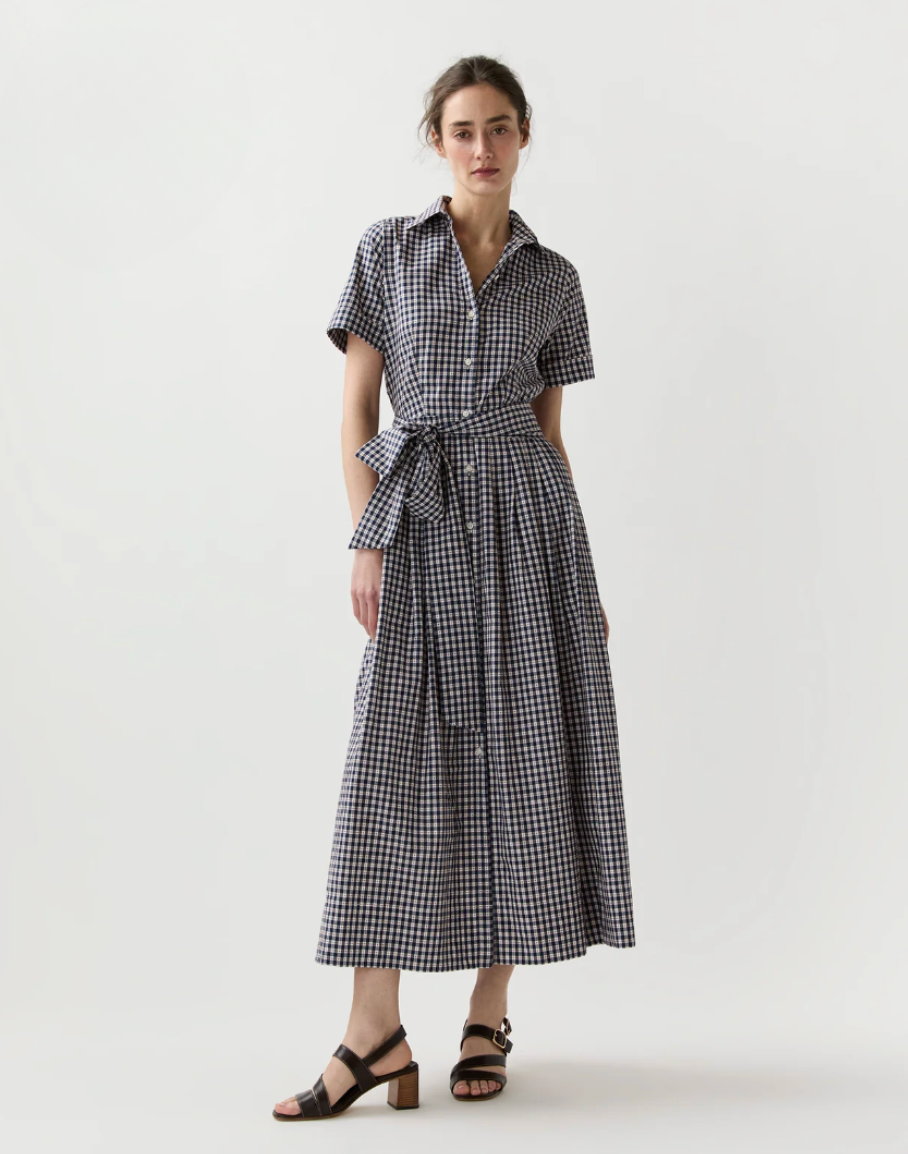Short-Sleeved Classic Shirtwaist Maxi Dress-Dresses-Mashburn-NAVY/RED-XS-Mercantile Portland