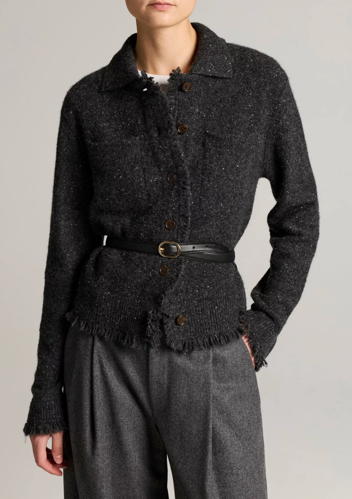 Shrunken Donegal Cardigan in Dark Charcoal-Sweaters-Vince-Dark Charcoal-XS-Mercantile Portland
