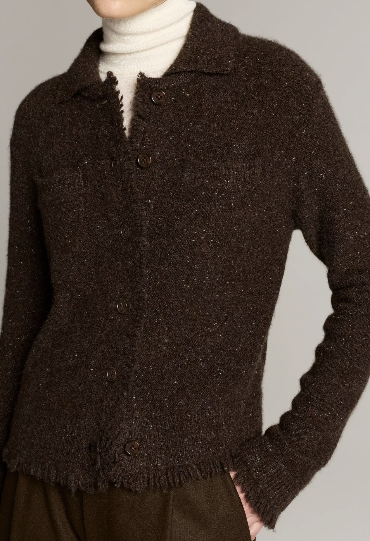 Shrunken Donegal Cardigan in Pinewood Cashmere-Sweaters-Vince-Pinewood-XS-Mercantile Portland