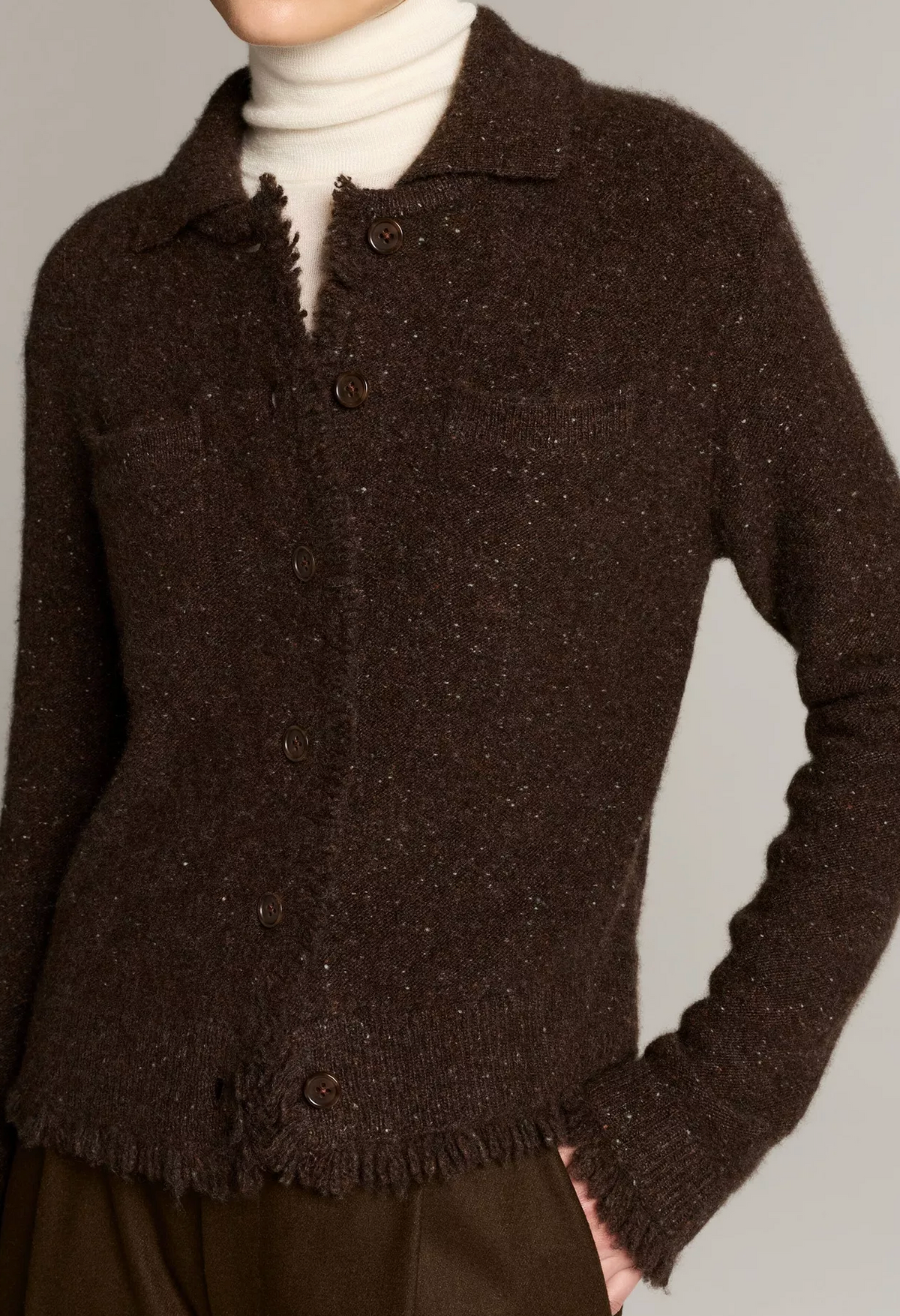 Shrunken Donegal Cardigan in Pinewood Cashmere-Sweaters-Vince-Pinewood-XS-Mercantile Portland