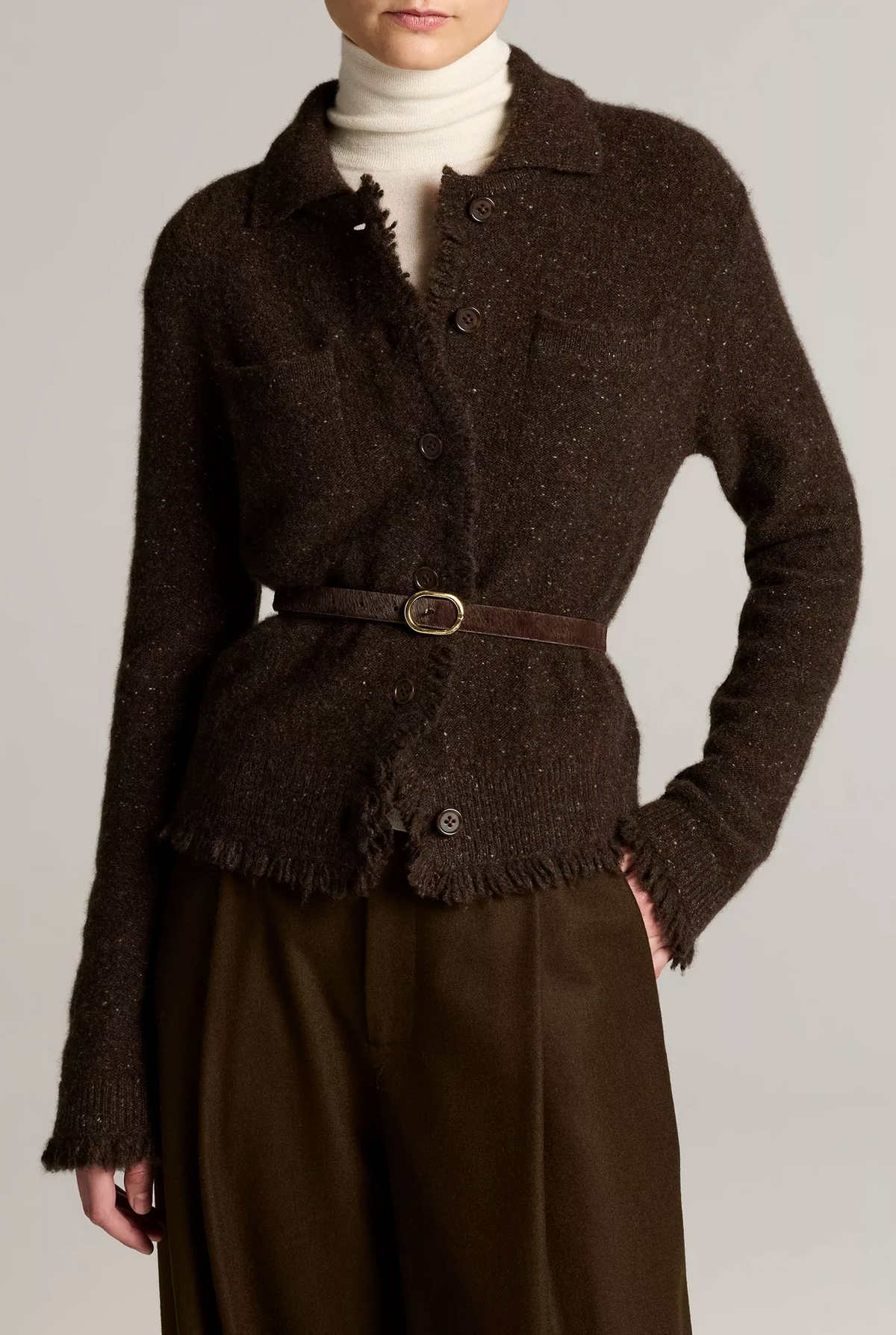 Shrunken Donegal Cardigan in Pinewood Cashmere-Sweaters-Vince-Pinewood-XS-Mercantile Portland