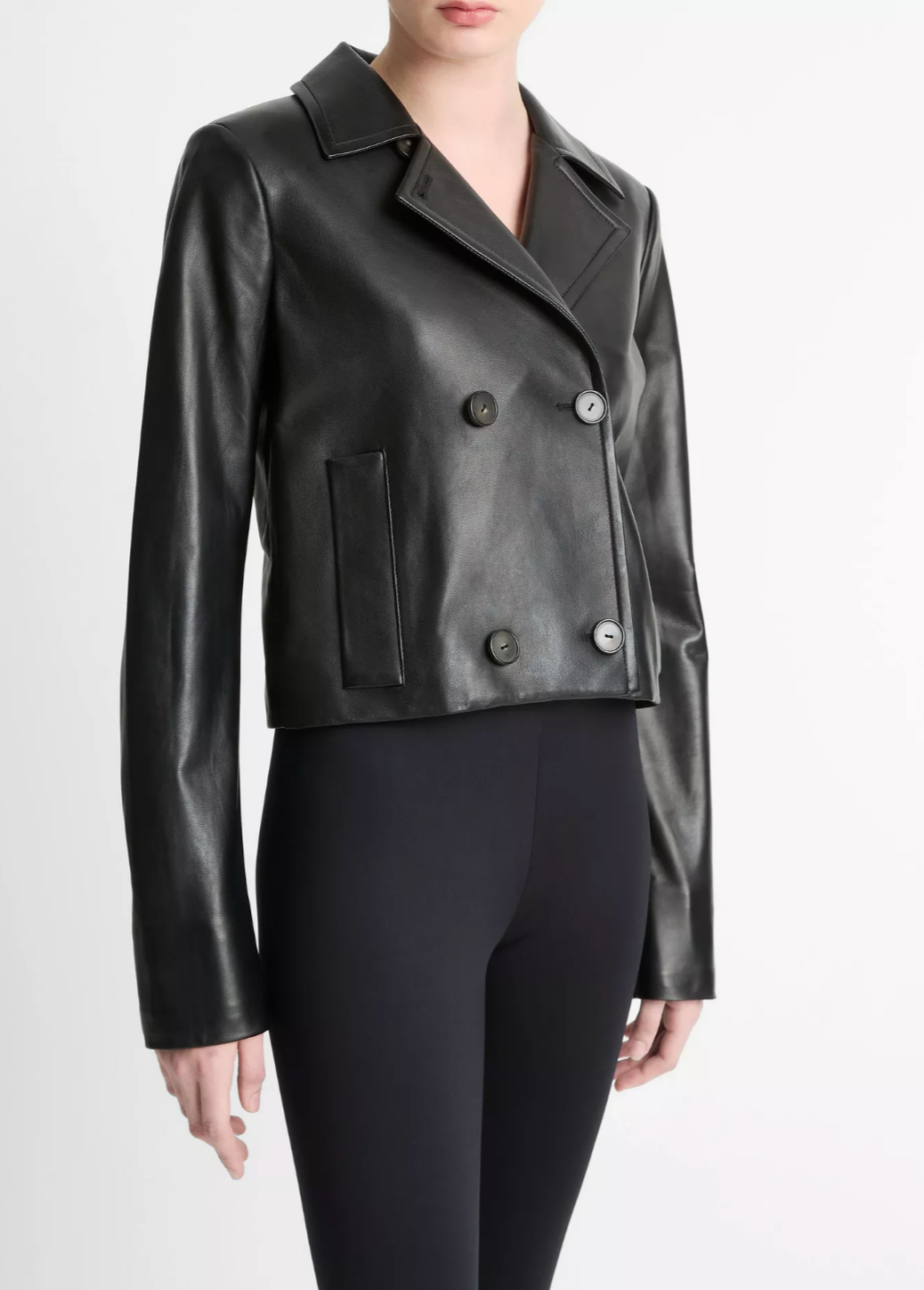 Shrunken Leather Peacoat-Clothing-Vince-Black-XS-Mercantile Portland