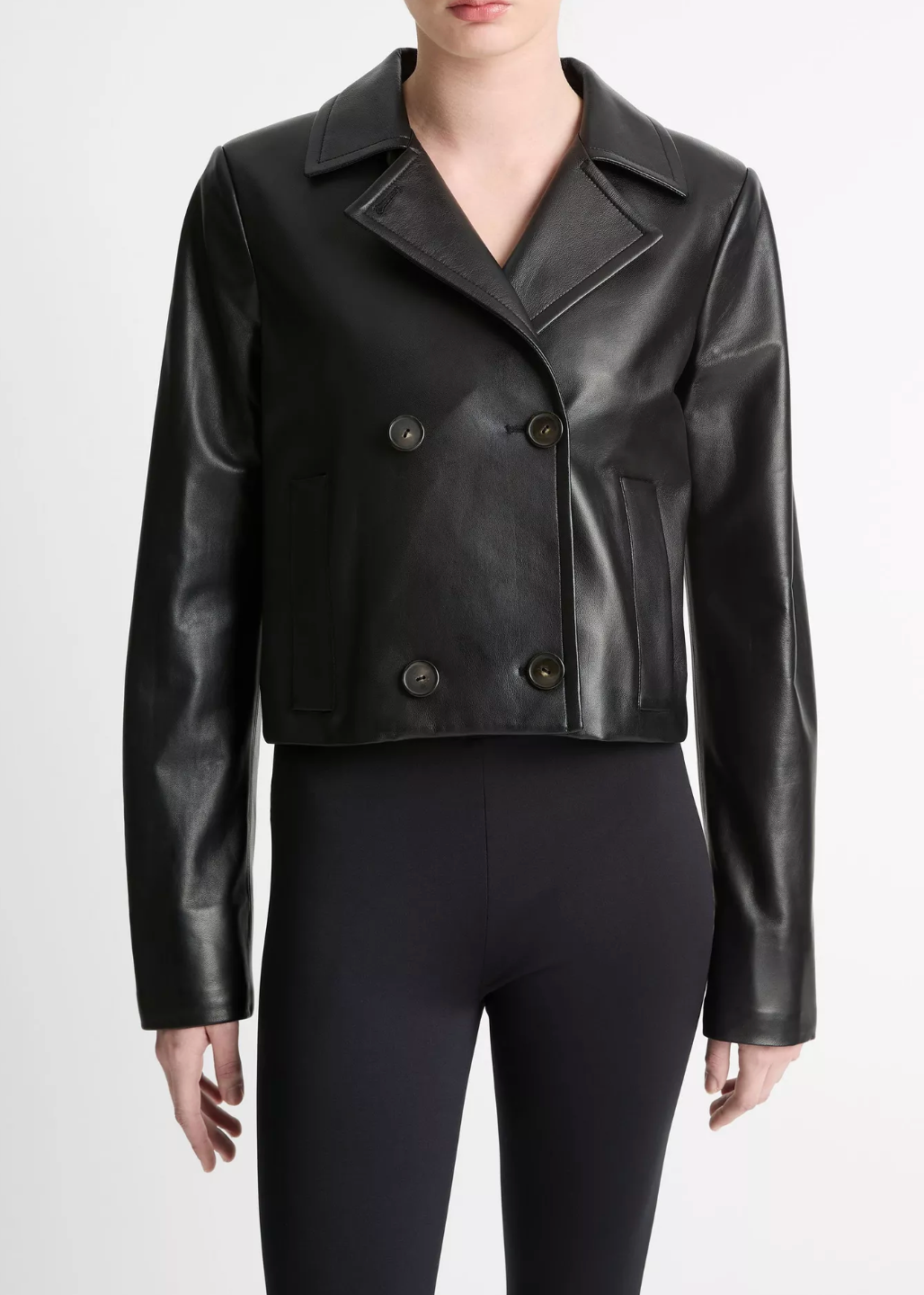 Shrunken Leather Peacoat-Clothing-Vince-Black-XS-Mercantile Portland