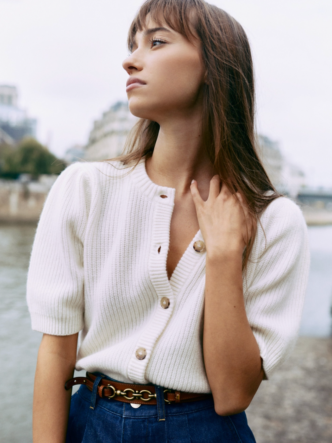 Shrunken Short Sleeve Cardigan-Clothing-Frame-Cream-XXS-Mercantile Portland