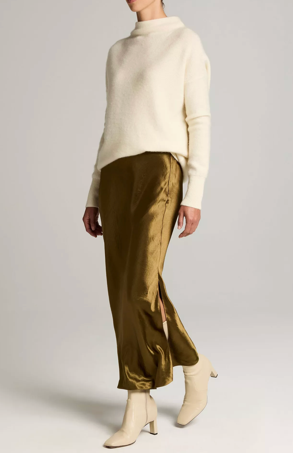Side Slit Slip Skirt in Moss Ochre-Skirts and Shorts-Vince-Moss Ochre-XXS-Mercantile Portland