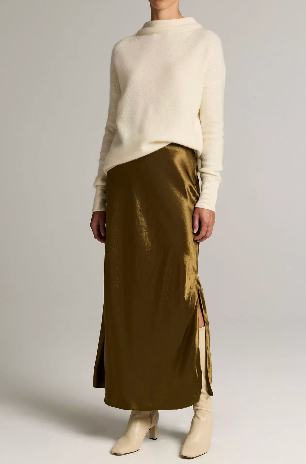 Side Slit Slip Skirt in Moss Ochre-Skirts and Shorts-Vince-Moss Ochre-XXS-Mercantile Portland