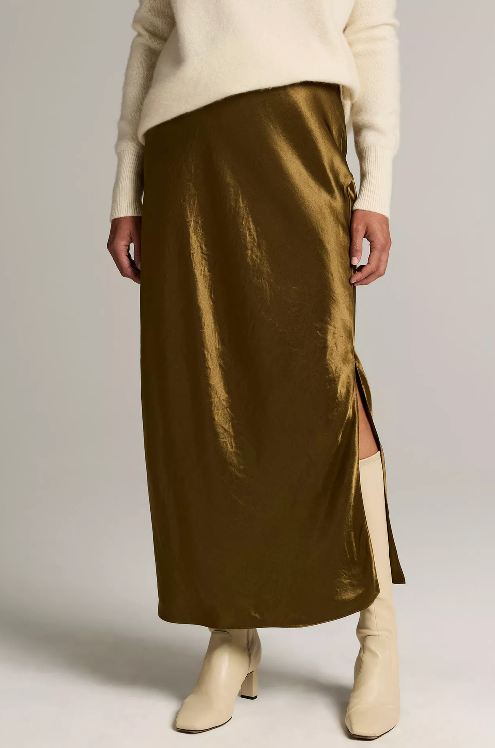 Side Slit Slip Skirt in Moss Ochre-Skirts and Shorts-Vince-Moss Ochre-XXS-Mercantile Portland