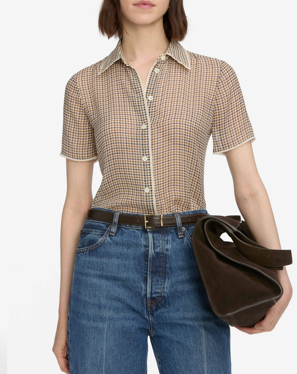 Silk Check Shirt in Houndstooth Multi-Clothing-Frame-Houndstooth Multi-XS-Mercantile Portland