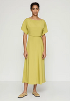 Silk Crepe De Chine Butterfly Sleeve Midi Dress-Clothing-Lafayette 148-Chartreuse-0-Mercantile Portland