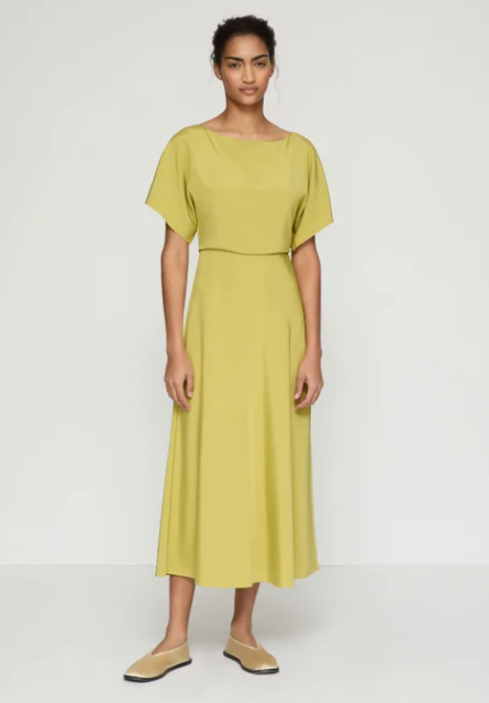 Silk Crepe De Chine Butterfly Sleeve Midi Dress-Clothing-Lafayette 148-Chartreuse-0-Mercantile Portland