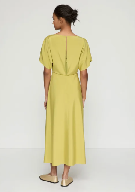 Silk Crepe De Chine Butterfly Sleeve Midi Dress-Clothing-Lafayette 148-Chartreuse-0-Mercantile Portland