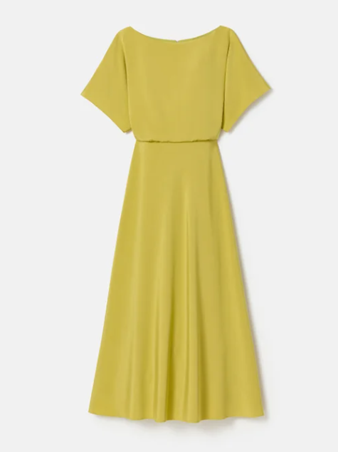 Silk Crepe De Chine Butterfly Sleeve Midi Dress-Clothing-Lafayette 148-Chartreuse-0-Mercantile Portland