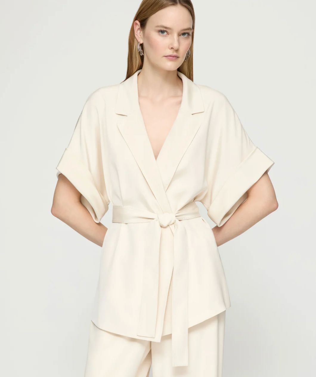 Silk Crepe de Chine Short Sleeve Belted Jacket-Clothing-Lafayette 148-Raffia-XS-Mercantile Portland