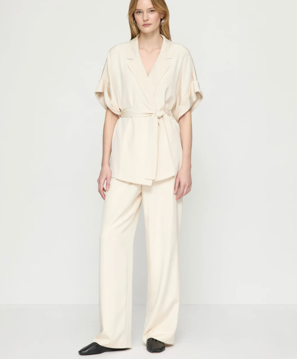 Silk Crepe de Chine Short Sleeve Belted Jacket-Clothing-Lafayette 148-Raffia-XS-Mercantile Portland