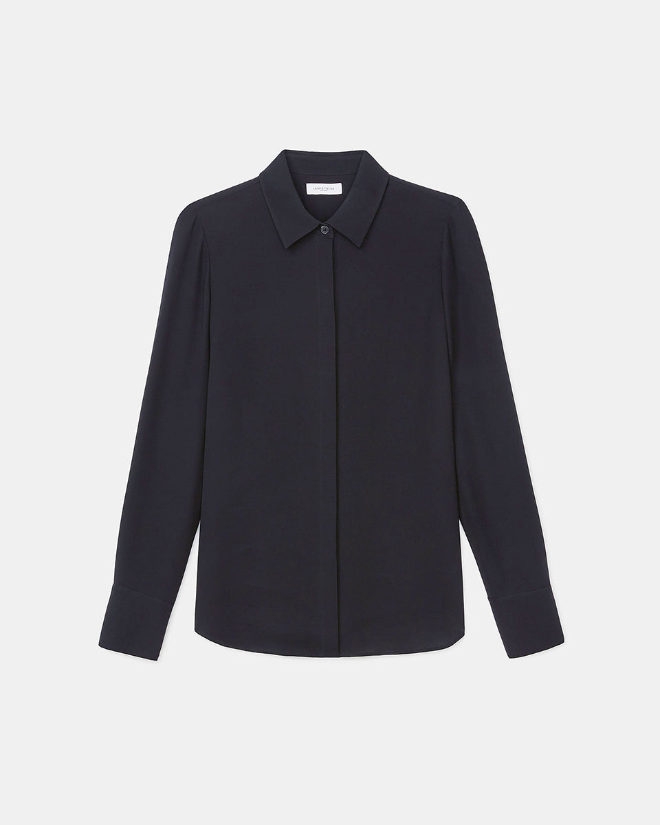Silk Georgette Button Blouse-Shirts-Lafayette 148-Black-XS-Mercantile Portland