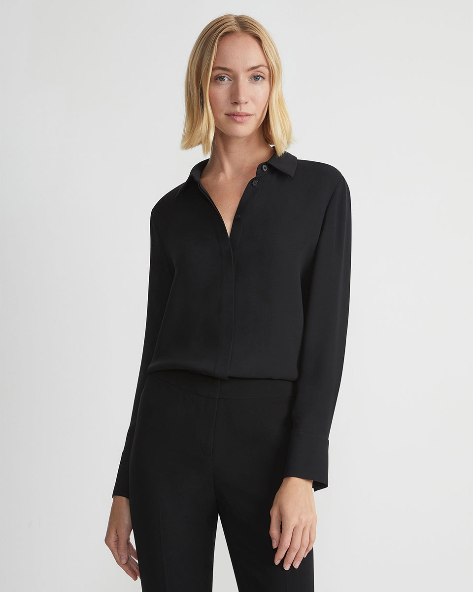 Silk Georgette Button Blouse-Shirts-Lafayette 148-Black-XS-Mercantile Portland