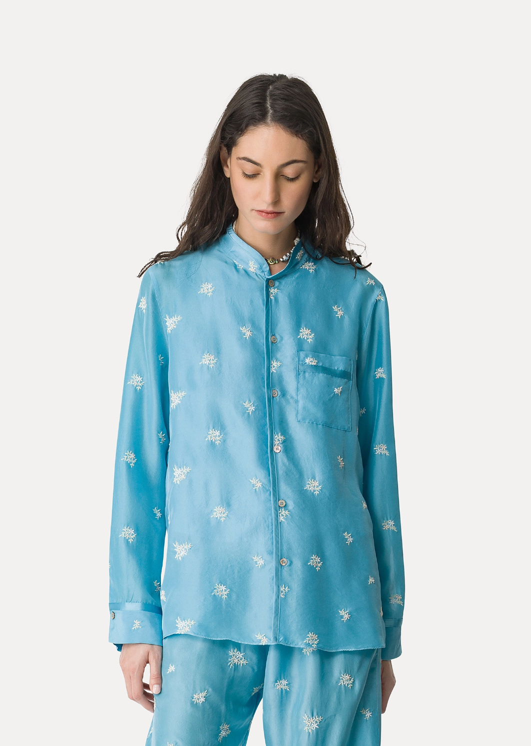 Silk Shirt with 'Petite Fleurs' Embroidery-Shirts-Forte Forte-0-Turchino-Mercantile Portland