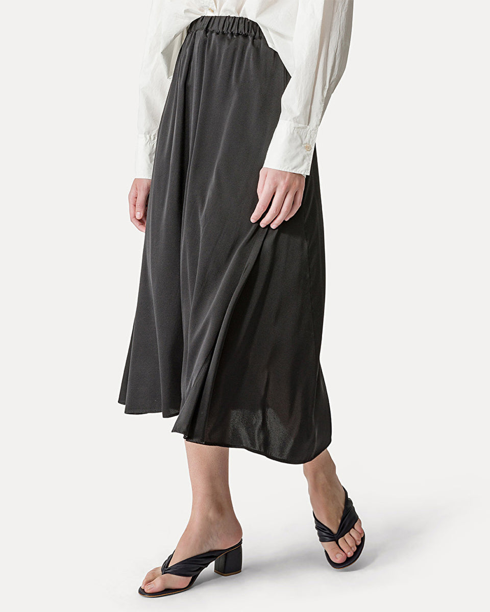 Skirt with Elasticated Waist in Stretchy Silk Satin-Skirts-Forte Forte-Black-0-Mercantile Portland