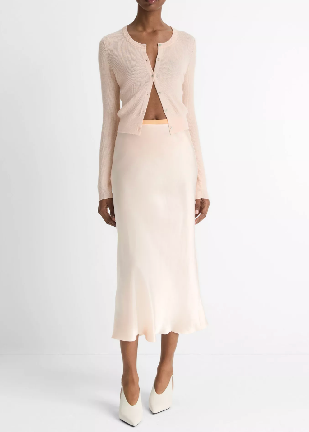 Slim Cashmere-Silk Ribbed Cardigan-Clothing-Vince-Rose Nectar-XS-Mercantile Portland