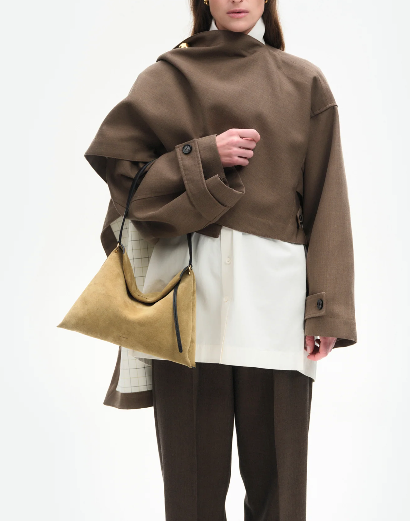 Small Penelope Tote in Khaki Suede-Handbags-Wandler-ACAISBLK-OS-Mercantile Portland