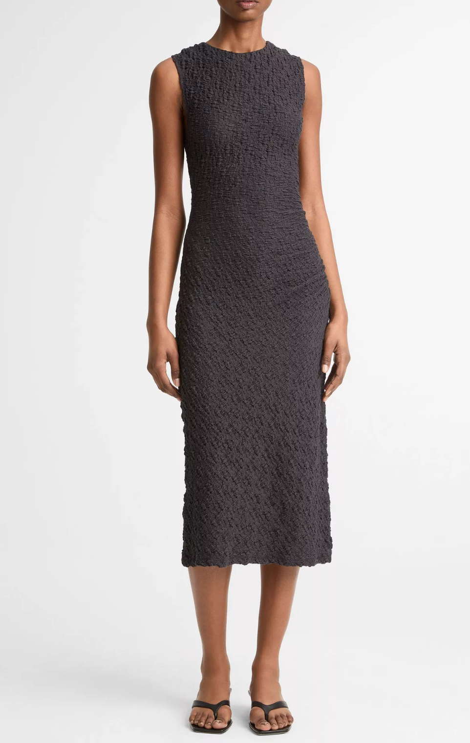Smocked Side-Drape Dress in Ink-Dresses-Vince-Ink-S-Mercantile Portland