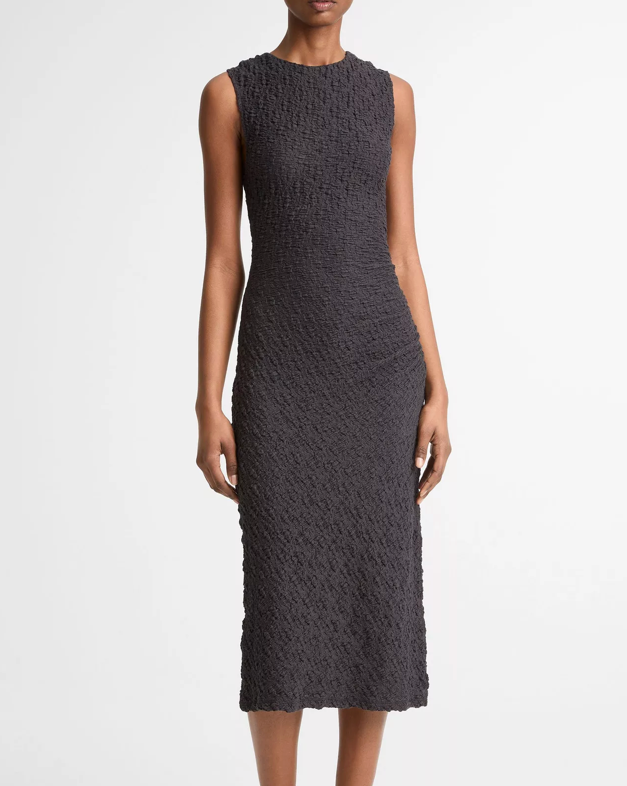 Smocked Side-Drape Dress in Ink-Dresses-Vince-Ink-S-Mercantile Portland