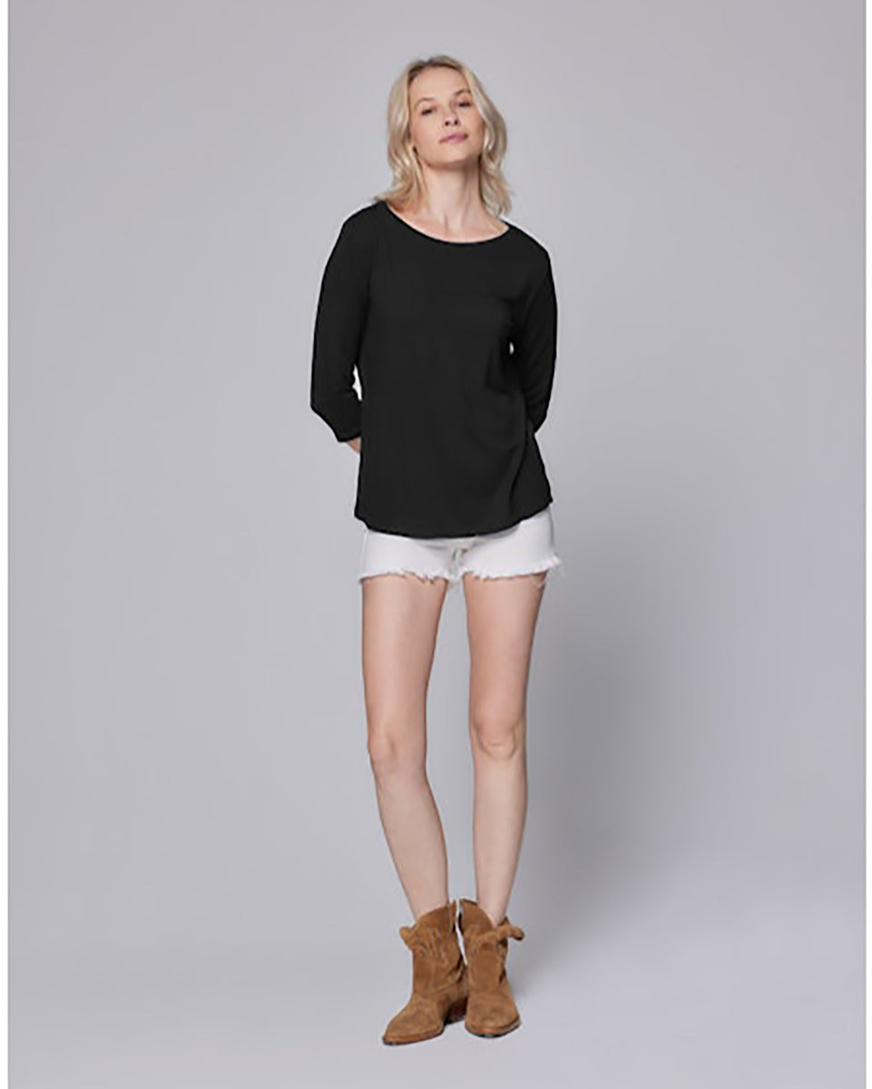 Soft Touch 3/4-Sleeve Boat-Neck Top-T-Shirts-Majestic Filatures-Black-1-Mercantile Portland