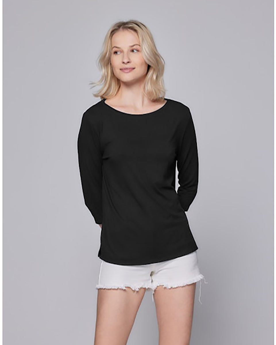 Soft Touch 3/4-Sleeve Boat-Neck Top-T-Shirts-Majestic Filatures-Black-1-Mercantile Portland