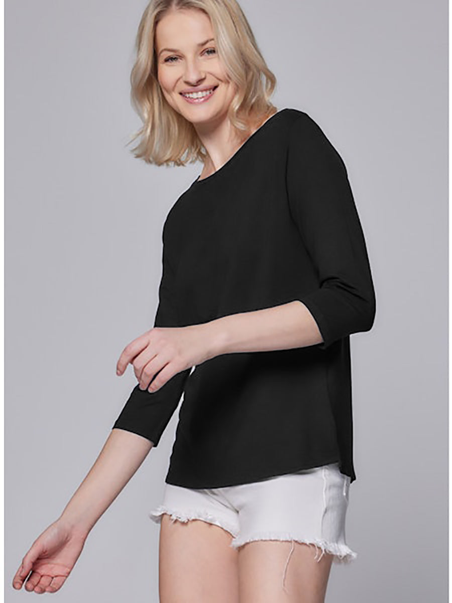 Soft Touch 3/4-Sleeve Boat-Neck Top-Tops-Majestic Filatures-Black-1-Mercantile Portland