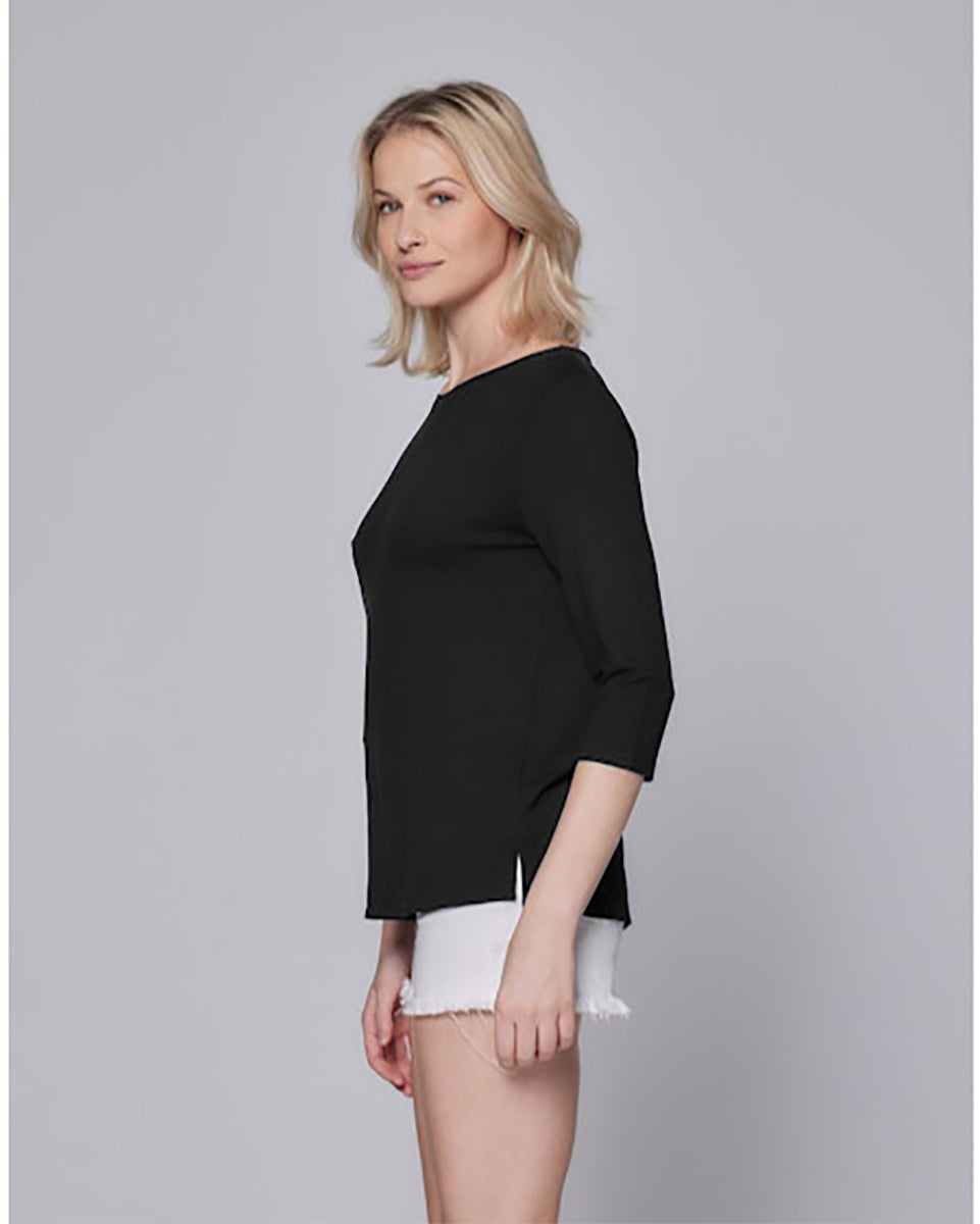 Soft Touch 3/4-Sleeve Boat-Neck Top-Tops-Majestic Filatures-Black-1-Mercantile Portland