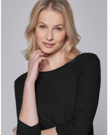 Soft Touch 3/4-Sleeve Boat-Neck Top-Tops-Majestic Filatures-Black-1-Mercantile Portland