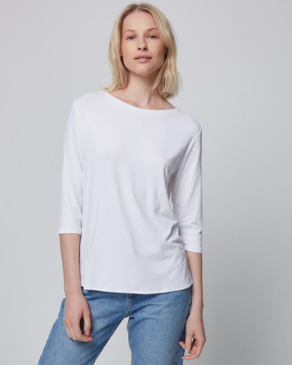 Soft Touch 3/4-Sleeve Boat-Neck Top-Tops-Majestic Filatures-White-1-Mercantile Portland