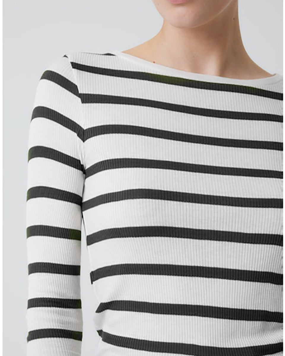 Soft Touch Baby Rib Stripe 3/4 Sleeve Boatneck-Tops-Majestic Filatures-Black-1-Mercantile Portland