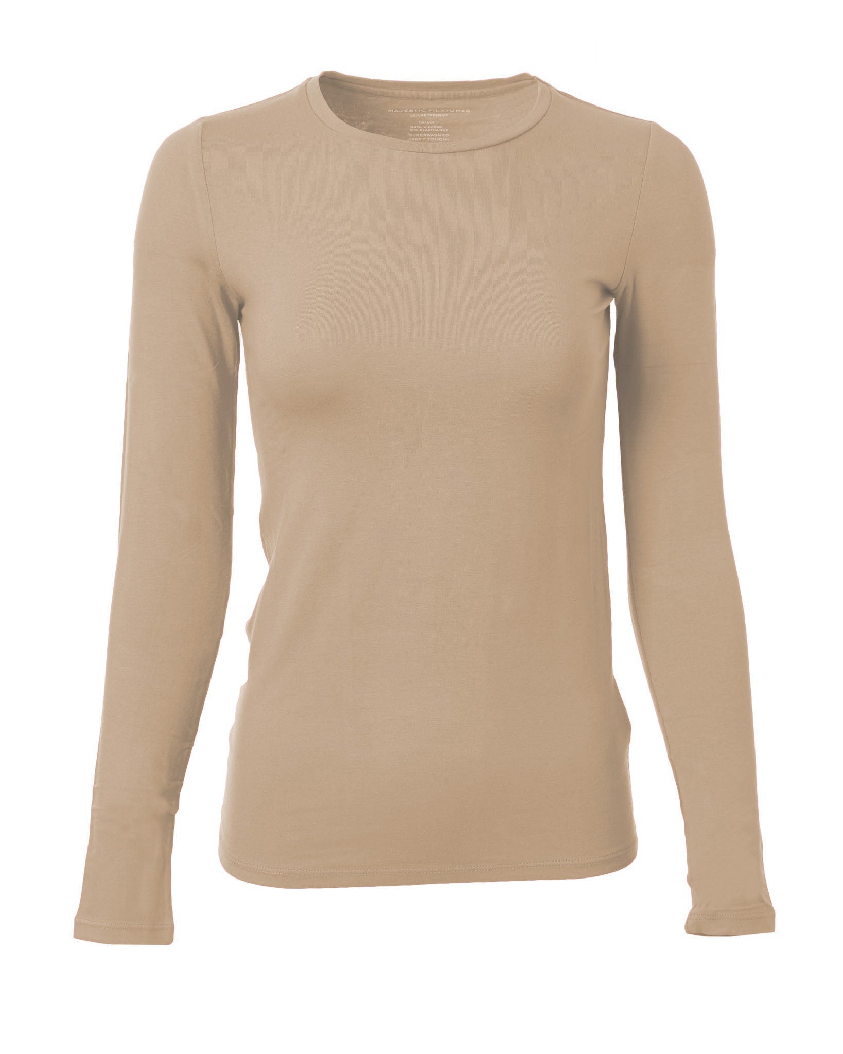 Soft Touch Crew Neck Long-Sleeve T-Shirt-Tops-Majestic Filatures-Desert-1-Mercantile Portland