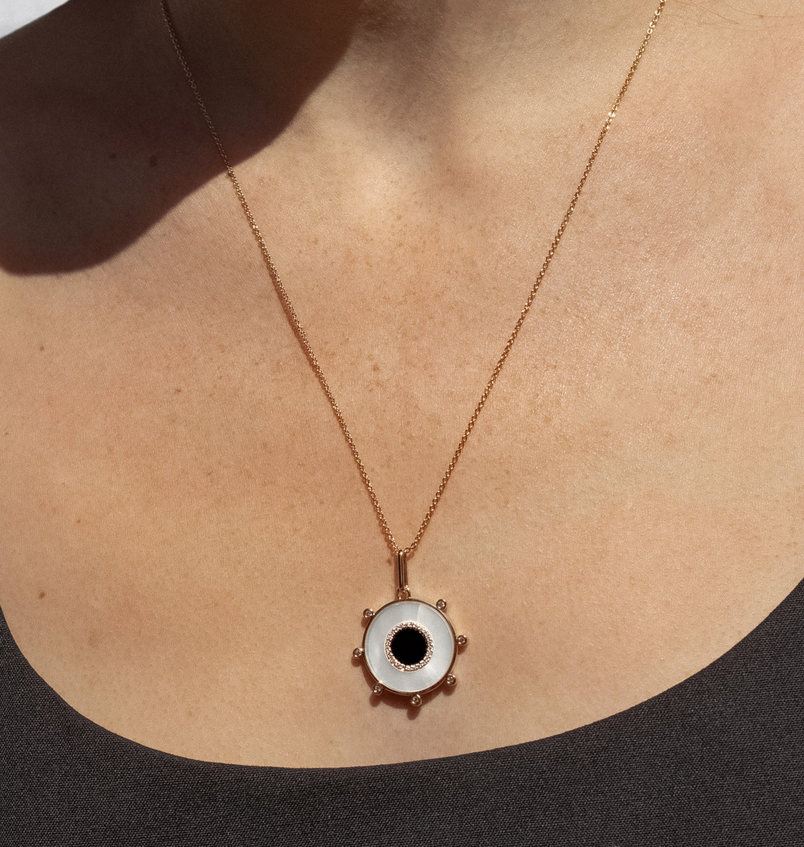 Soleil Mother of Pearl and Onyx Charm-Jewelry-Thatch-Mother of Pearl-OS-Mercantile Portland