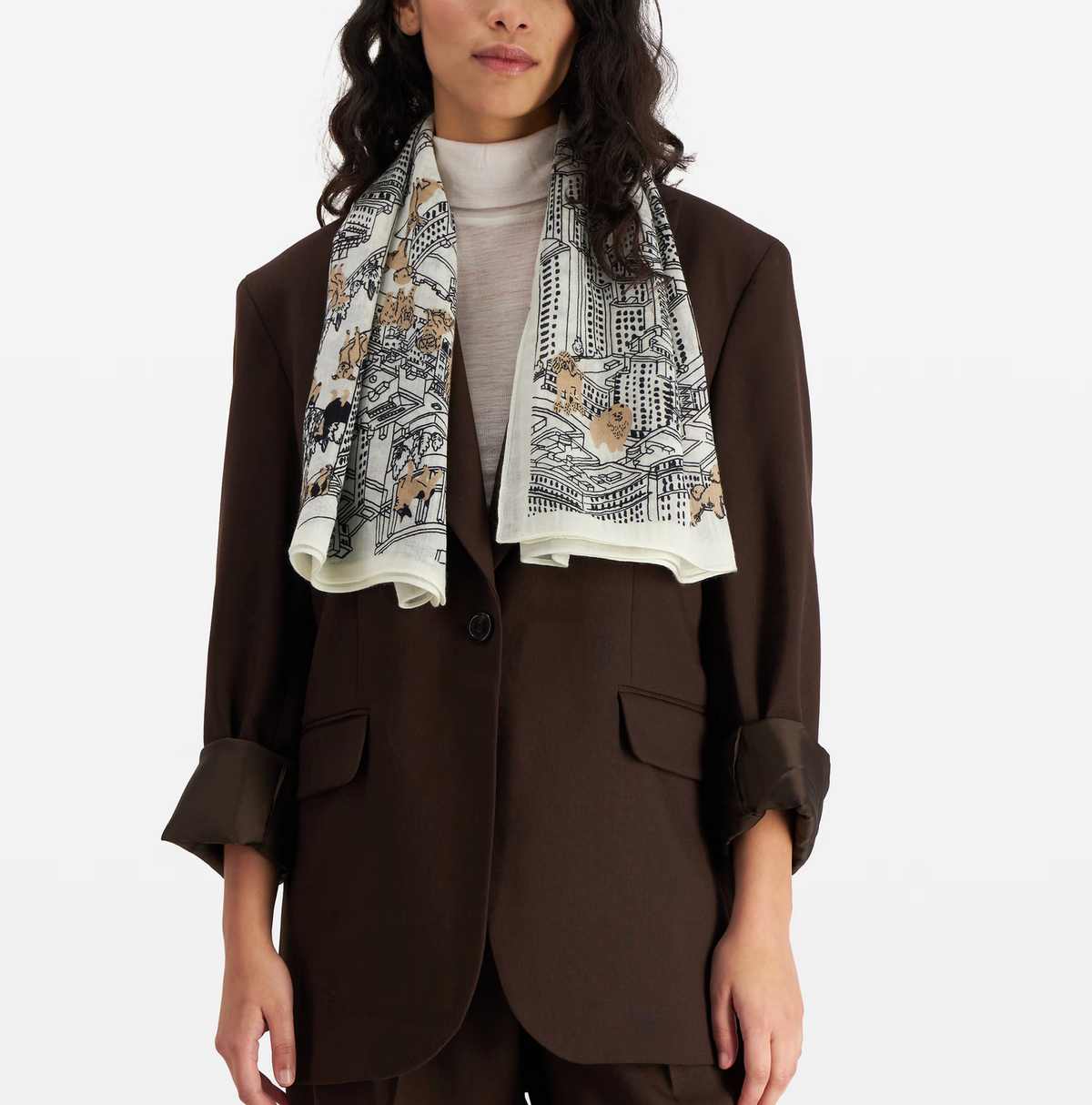 Square Central Park Motif Scarf-Scarves and Wraps-Inoui Editions-White-OS-Mercantile Portland