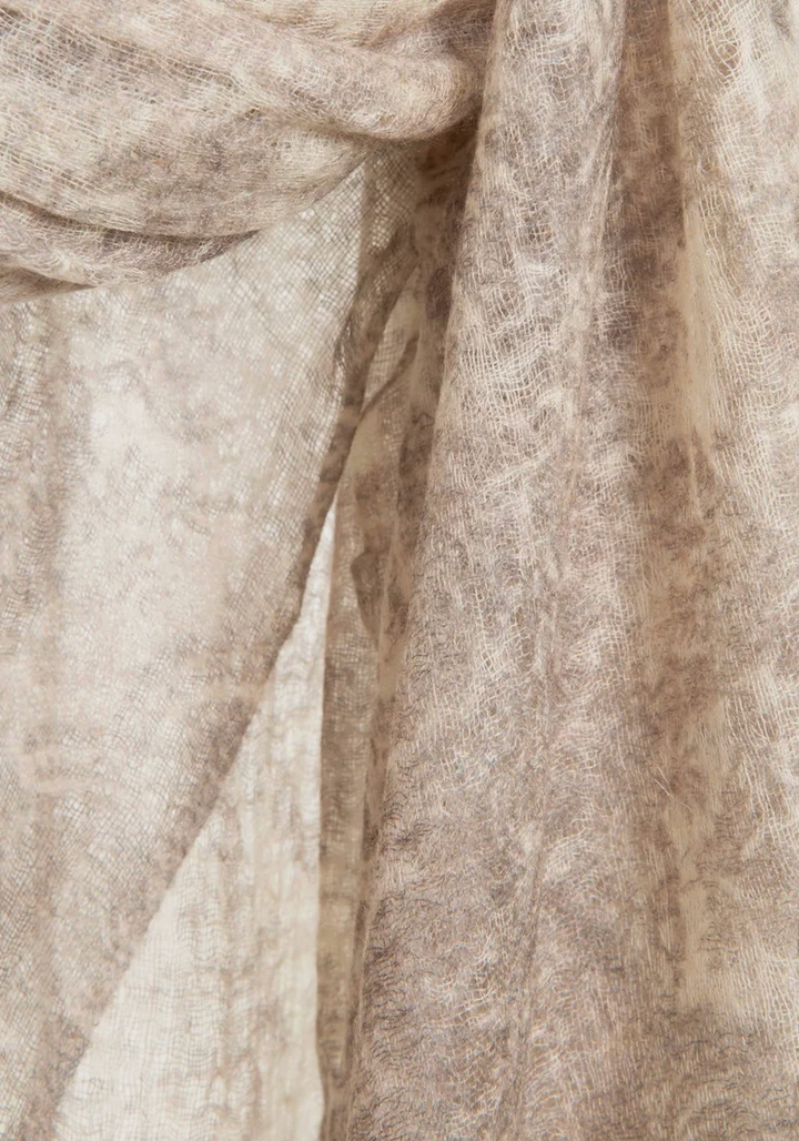 St Tropez Semi-Felted Print Shawl in Flower Beige-Scarves and Wraps-Mirror in the Sky-Flower Beige-OS-Mercantile Portland