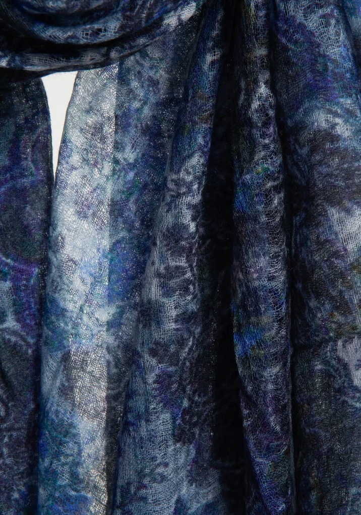 St Tropez Semi-Felted Print Shawl in Flower Blue-Scarves and Wraps-Mirror in the Sky-Flower Blue-OS-Mercantile Portland