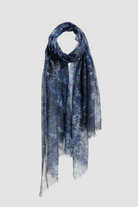 St Tropez Semi-Felted Print Shawl in Flower Blue-Scarves and Wraps-Mirror in the Sky-Flower Blue-OS-Mercantile Portland