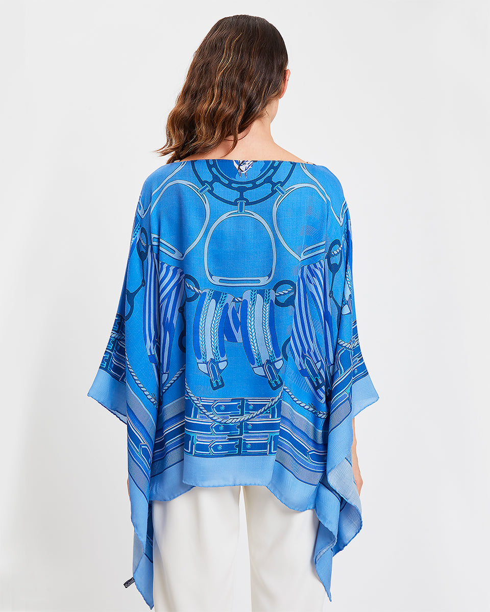 Stirrups Cashmere Printed Poncho – Ocean Blue-Kaftans and Ponchos-Rani Arabella-OS-Mercantile Portland