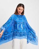 Stirrups Cashmere Printed Poncho – Ocean Blue-Kaftans and Ponchos-Rani Arabella-OS-Mercantile Portland